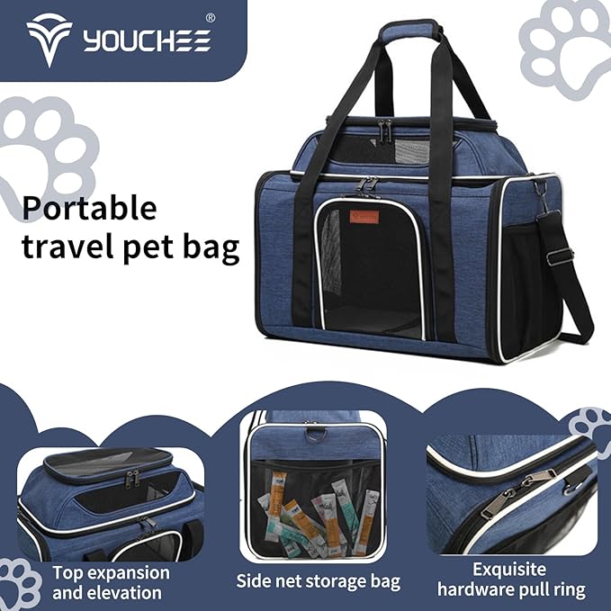 19" L x 12" W x 17" H Inches Cat, Dog Carrier for Pets Up to 25 Ibs, Washable，Soft Sided，Collapsible Travel Puppy Carrier. (Blue)