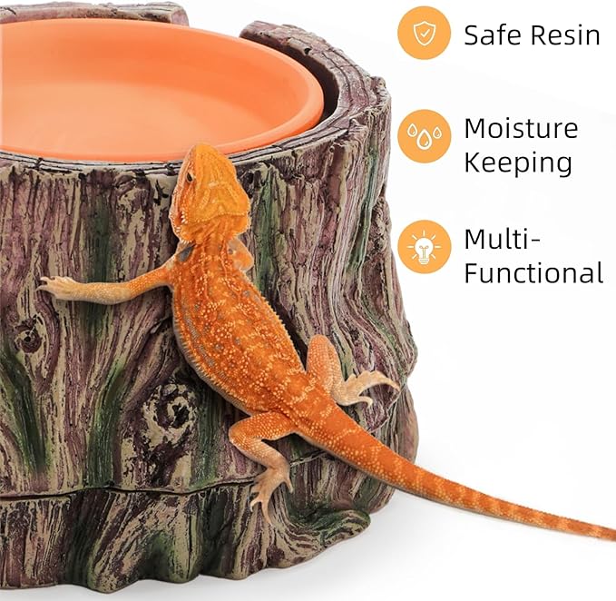 Reptile Hide Cave, Reptile Hideout with Detachable Base and Humidity Dish, 3 in 1 Lizard Snake Hiding Place Tank Terrarium Decor for Gecko, Crabs, Amphibian, Turtle