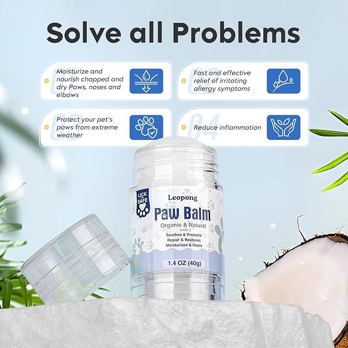 Dog Paw Balm, Moisturizer & Protection for Cracked Dry & Damaged Paws, Nose & Elbows Natural Lick Safe Dog Nose Balm