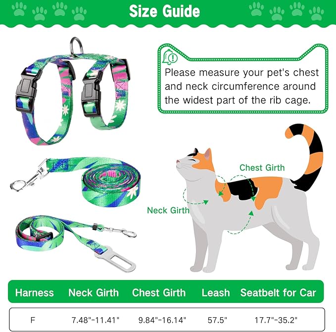 Cat Harness and Leash Set, Escape Proof Cat Harness, Comfortable Soft Lightweight Cat Leash, Use Safe and Easy, Outdoor Walking Travel Kitten Harness for Small Medium Large Cats