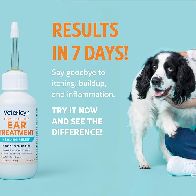Vetericyn Triple-Action Ear Treatment for Dogs & Cats - 1% Hydrocortisone Ear Drops for Dog Ear Infection Relief - Fast Itch Relief & Healing with Otizyme Blend. 1.5 Ounce