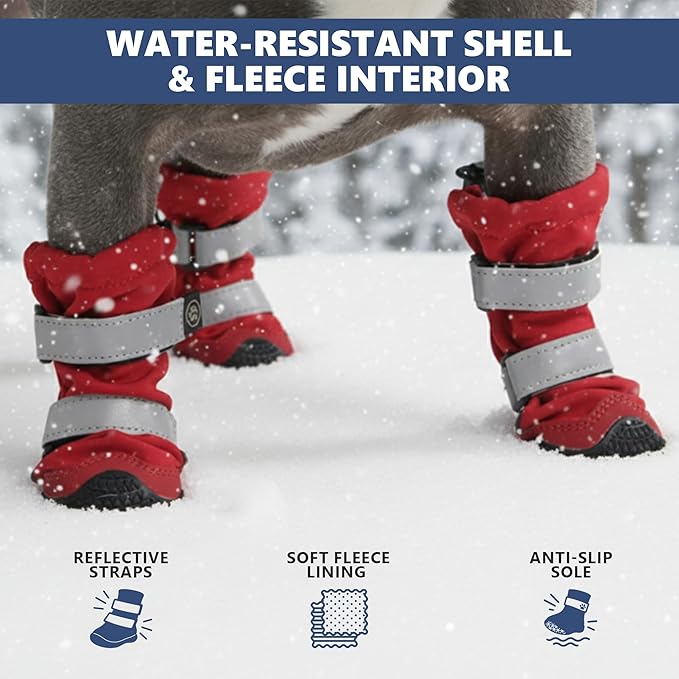 Spark Paws Dog Shoes, Waterproof Dog Boots for Medium to Large Dogs, Non Slip, Breathable Dog Booties and Paw Protectors - 4PCS Doggie Hiking Boots with Reflective Straps - Red, Size 8