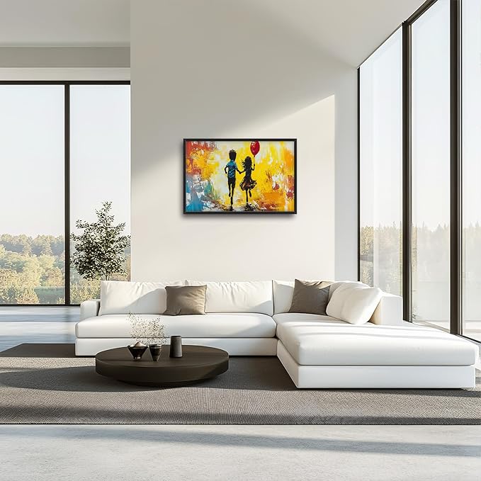 Framed Large Banksy Wall Art for Living Room, Oversized Colorful Graffiti Children Wall Decor, Peaceful Canvas Painting Pictures Modern Artwork Home Decoration for Living Room Bedroom 36"x24"