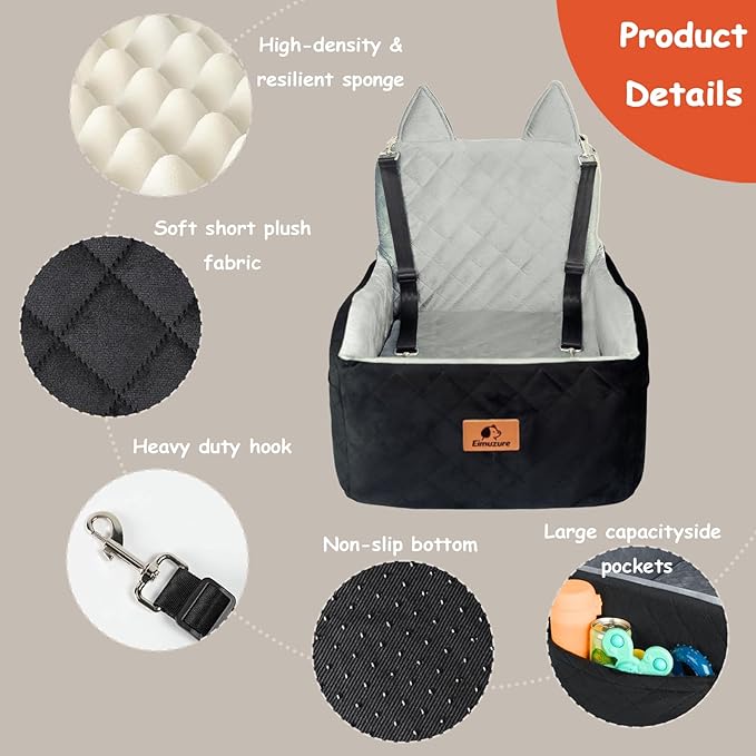 Dog Car Seat up to 35lbs – 6'' Elevated Dog Booster Seat & Travel Bed, Machine Washable, No Installation, 2 Safety Leashes, Storage Pockets, Fits Front & Back Seats