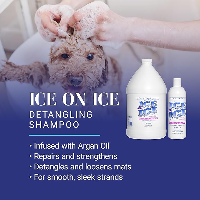 Chris Christensen Ice on Ice Strengthening Dog Shampoo, Groom Like a Professional, Revives Dry, Damaged Coats and Strands, All Coat Types, Made in USA, 1gal