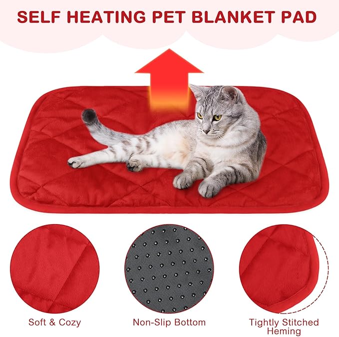 4 Pack Self Heating Cat Pad Self Warming Dog Mat Reflects Body Heat Extra Warm Thermal Pet Pad Washable Dog Cat Bed Crate Bed Mat Blanket (16 x 20 Inch,Red)