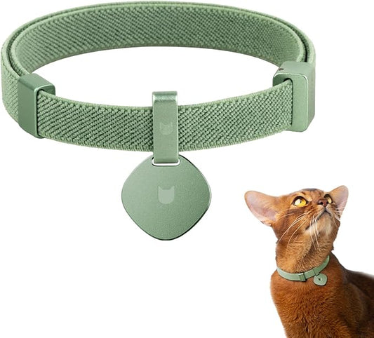 Safety Cat Collar Pro and Tag Set - U.S. IDA Gold Award, Elastic Release Cat Collar Charm Tag, Non Breakaway Cat Collar Adjustable with Charm for Kitten Small Large Cats (Olive, S)