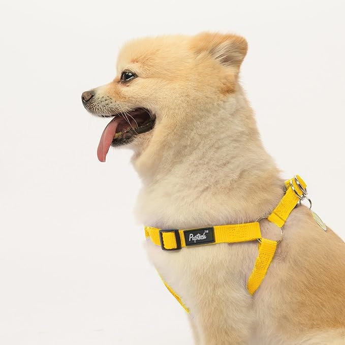 PUPTECK No Pull Dog Harness Soft Adjustable Basic Nylon Step in Puppy Vest Outdoor Walking with ID Tag, Yellow, S