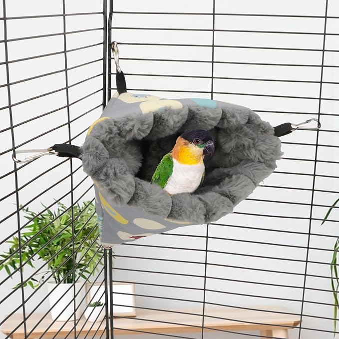 Wontee Bird Nest House Winter Warm Hanging Hammock Bird Bed Snuggle Hut for Parakeets Budgies Caique Conures Cockatiels (Medium, Grey)