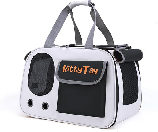 Pet Carrier, Puppy Small Dog Carrier, Cat Carrier Bag, Waterproof Premium PU Leather Carrying Handbag for Outdoor Travel Walking Hiking Shopping (Black)