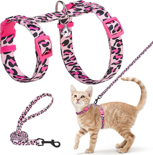 BEAUTYZOO Cat Harness and Leash Set Escape Proof for Walking, Kitten Soft Adjustable Vest Harnesses for Small Medium Large Cats, Easy Control Breathable Plaid Ribbon Nylon for Outdoor Indoor Use