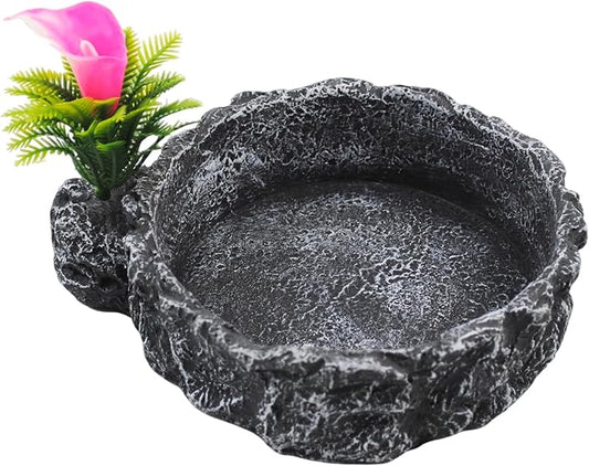 Reptile Food Dish,Rock Reptile Terrariums Water Dish, Water and Food Bowls Lizard Water Bowl for Leopard Gecko, Tree Frog, Snake, Crested Gecko, Frog