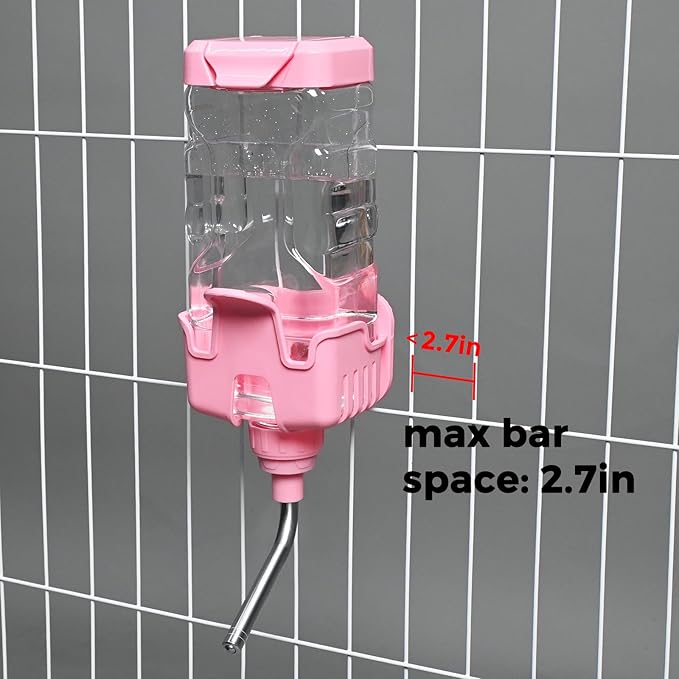 Vannon Small Animal Water Dispenser for Cage, 30oz Auto Feeding Crate Water Bottle for Rabbit, Chinchilla, Ferret, Guinea Pig, Squirrel, Hedgehog, Pet Nozzle Diameter: 10mm, BPA Free, Pink