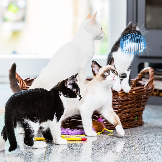 Jecery 5 Pcs Halloween Cat Spring Balls Toys Stretchable Rolling Balls Colorful Playful Coils Interactive Spring Action Toy Caged Rats for Kitten Cat Pet Supplies(Mouse,Blue White,5 Pcs)