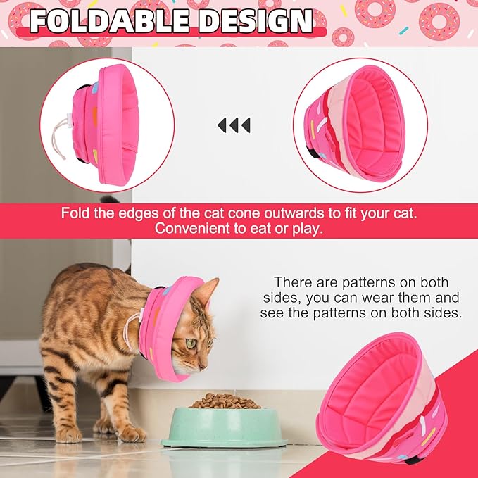 KOOLTAIL Cat Cone Collar Soft, Cat Recovery Collar After Surgery, Adjustable Comfortable Lightweight Cat Neck Cone to Stop Licking, Foldable Donut Water Resistant Pet Cone for Small Large Kitten PinkS