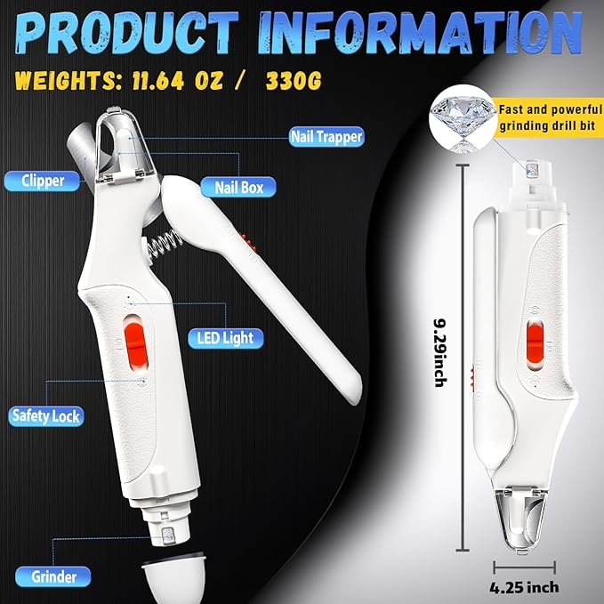 2-in-1 Cat Nail Clippers & Dog Nail Clippers Trimmers for Large Medium Small Dogs Cats Claw Trimmer Quick Sensor and Safety Guard USB Rechargeable with 2 LED Lights Dogs Nail Trimmer