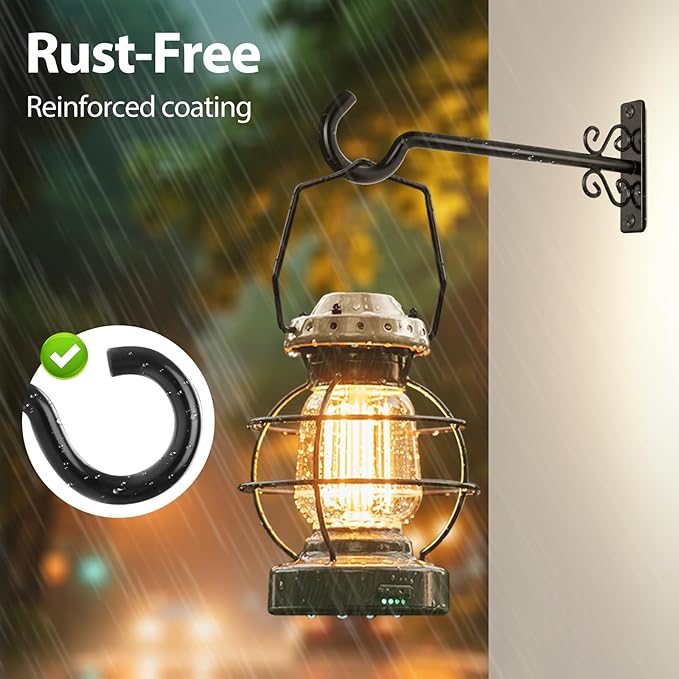 BOLITE Bird Feeder Hangers, 8 Inch Hanging Plant Brackets Outdoor or Indoor, Wall Hooks for Hanging Hummingbird Feeders, Bird Feeders, Planters, Lanterns, Wind Chimes, String Lights, 2 Pack, Black