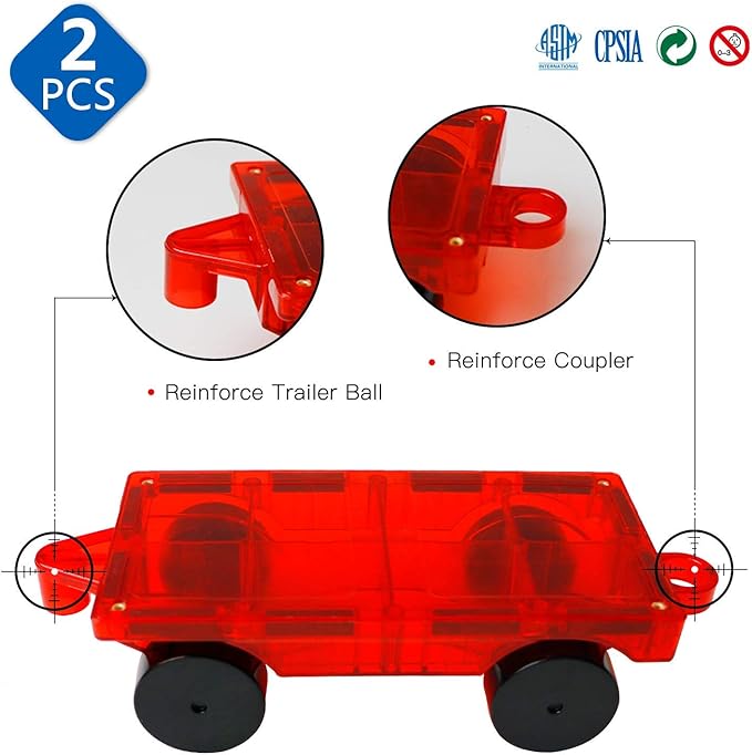 MAGBLOCK 2 Piece Car Set Suitable for Magnetic Blocks Tiles, Magnetic Toy Vehicles and Accessories Therefor Expand and Enrich Your Magnet Tiles STEM Educational Toys