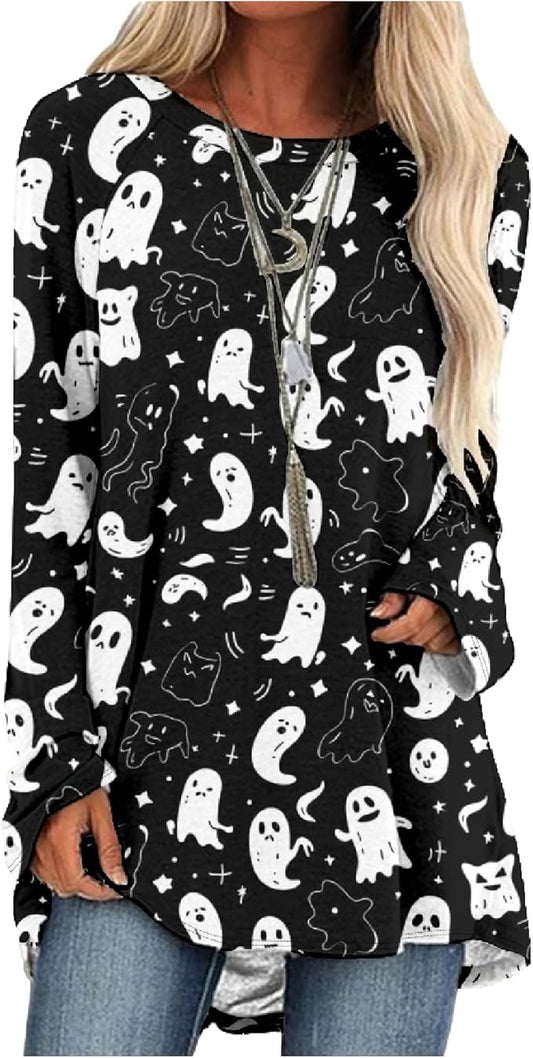 MARSVOVO Women Novelty Graphic Plus Size Sweater Crewneck Long Sleeve Cute Printed Loose Fit Casual Fall Sweaters Top