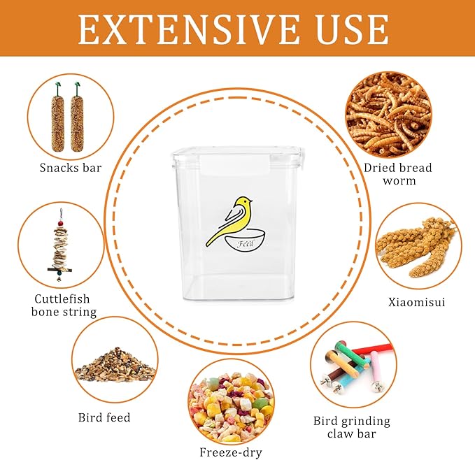 Bird Seed Storage Container-Airtight Bird Food Container-5-6lb/4.2 l Pet Food Storage Containers with Bird Seed Scoop-Wild Bird Seed Dispenser-forPetBirds Parakeets Finches Food MealwormsStorage/Clear