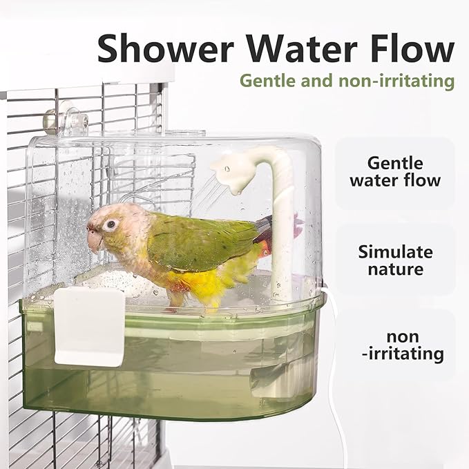 Automatic Bird Baths for Cage – Indoor Parakeet Bath with Pump, Bird Shower with 2 Modes Running Water, Bird Cage Accessory for Pet Birds Conure Budgies Cockatiels Lovebird(Green)