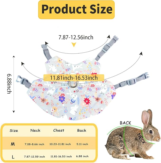 2-Pack Small Pet Harness & Leash Set – Soft, Adjustable Vest for Rabbits, Kittens, Squirrels & More (Grey, L)