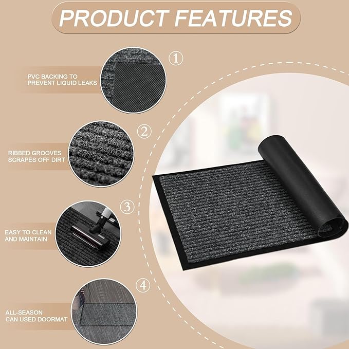 Durable Indoor Outdoor Door Mats for Entryway, Heavy Duty Front Door Mat, 48” x 24” Low Profile Welcome Mats for Entry, Stain and Fade Resistant Indoor Outdoor Entrance Mat