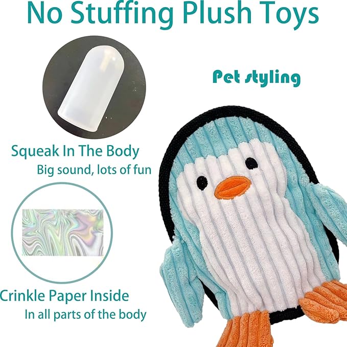 Squeaky Dog Toys 3 Pack, Soft and Tough Dog Plushes, No Stuffed Toy Sets, Durable Pet Chew Toys for Small, Medium and Large Dogs Interact and Reduce Boredom