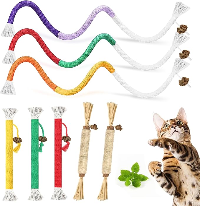 Tocirelo Cat Toys Silvervine Sticks - 8Pack Natural Silvervine Sticks for Cats, Cat Chew Toy for Teeth Cleaning, Interactive Kitten Chew Ropes to Redirect Chewing Habits, Kitty Chew Sticks