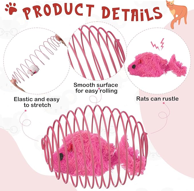 Jecery 5 Pcs Halloween Cat Spring Balls Toys Stretchable Rolling Balls Colorful Playful Coils Interactive Spring Action Toy Caged Rats for Kitten Cat Pet Supplies(Mouse,Pink,5 Pcs)