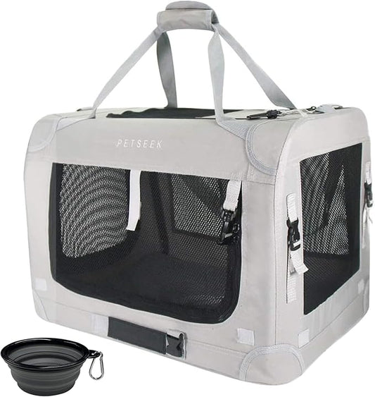 Extra Large Cat Carrier Soft Sided, Portable Small Dog Carrier for 2 Cats, 24"x16.5"x16" Car Travel Folding Comfortable Design with Bowl, Grey