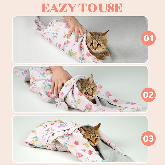 Cat Grooming Wrap, Anti-Escape Cat Wrap for Grooming, Not Easy to Break Free, Self-Adhesive Cat Swaddle Wrap for Nail Trimming, Cat Burrito Wrap Cat Hair Finishing X-Large