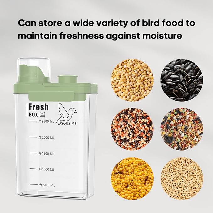 3 Qt/2.8 L Bird Seed Storage Container with Lids Airtight Measuring Cup, Bird Seed Dispenser Pet Food Container Are Used to Store Bird Food, Chicken Feed BPA Free (2.8L, White)