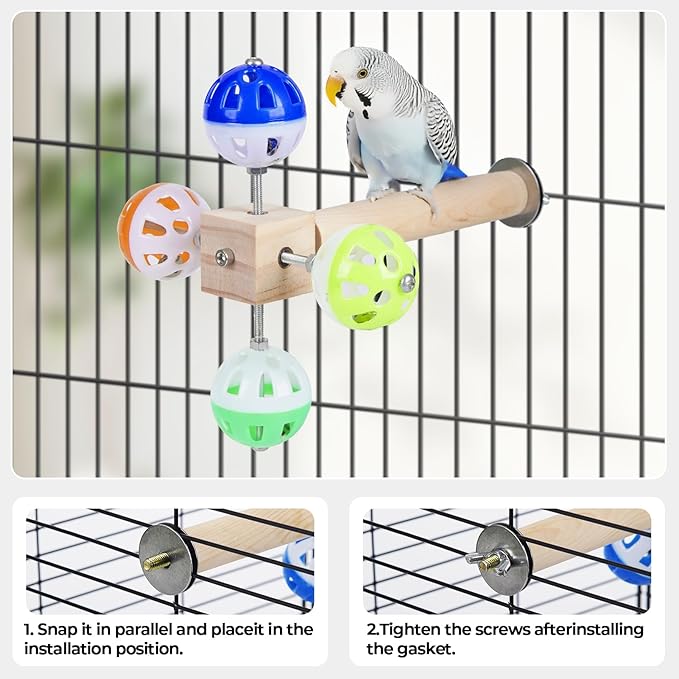 Bird Stand Perch Toy with Rotating Balls, Bird Toys for Parakeets, Ideal for Parakeets, Cockatiels & Lovebirds (NOT for Too Small BIRDCAGES - Avoid Unwanted Returns)(1PCS)