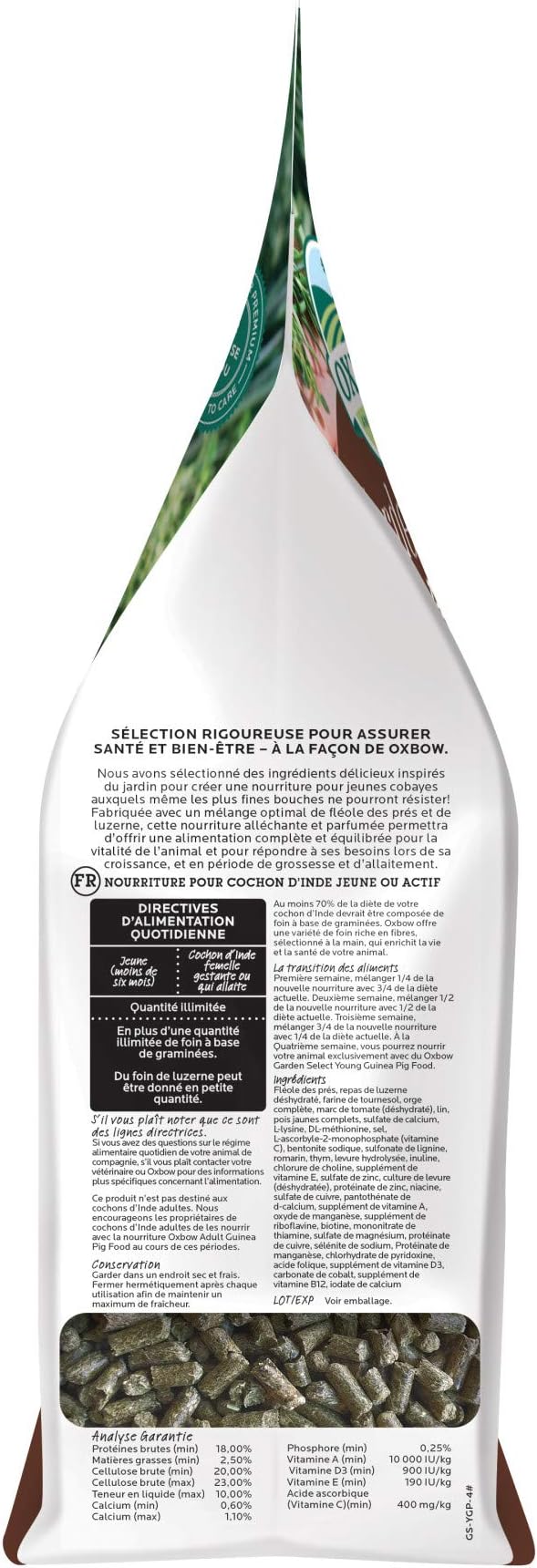 Oxbow Garden Select Young Guinea Pig Food, Alfalfa & Timothy Hay Guinea Pig Pellets, High Fiber for Digestive Health, Vitamin & Mineral Pet Food Pellets, Small Pet Products, Made in USA, 4 lb Bag