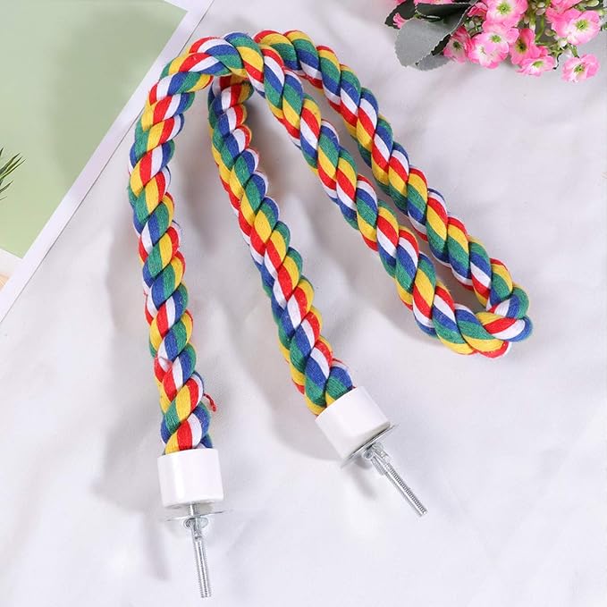 iplusmile Colorful Bird Rope Perch Stand, Birdcage Swing Spiral Chew Toys Climbing Standing Bungee Rope Perches Cage Accessories for Cockatiels Parrots (80CM/31.4 inch)