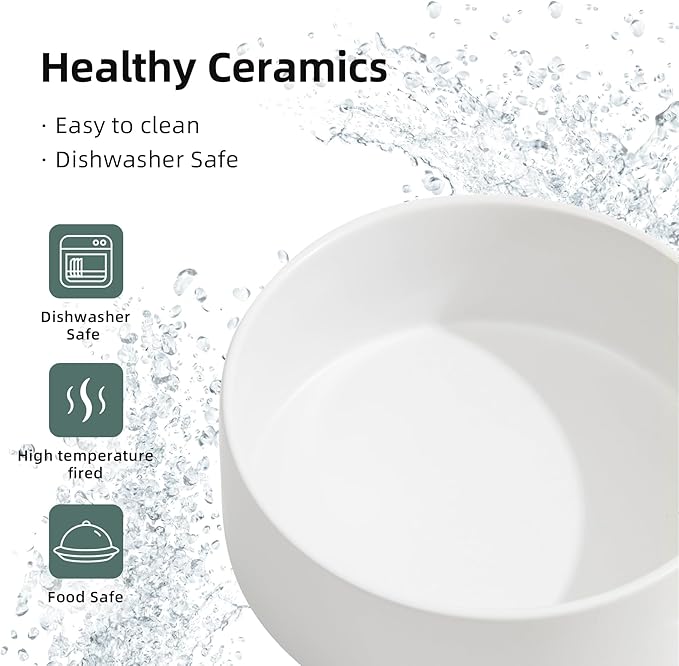 Non-Slip 8.2inch Ceramic Dog Food and Water Bowl for Large Breed Dogs, Pet Bowl for Replacement (Single Bowl, White)