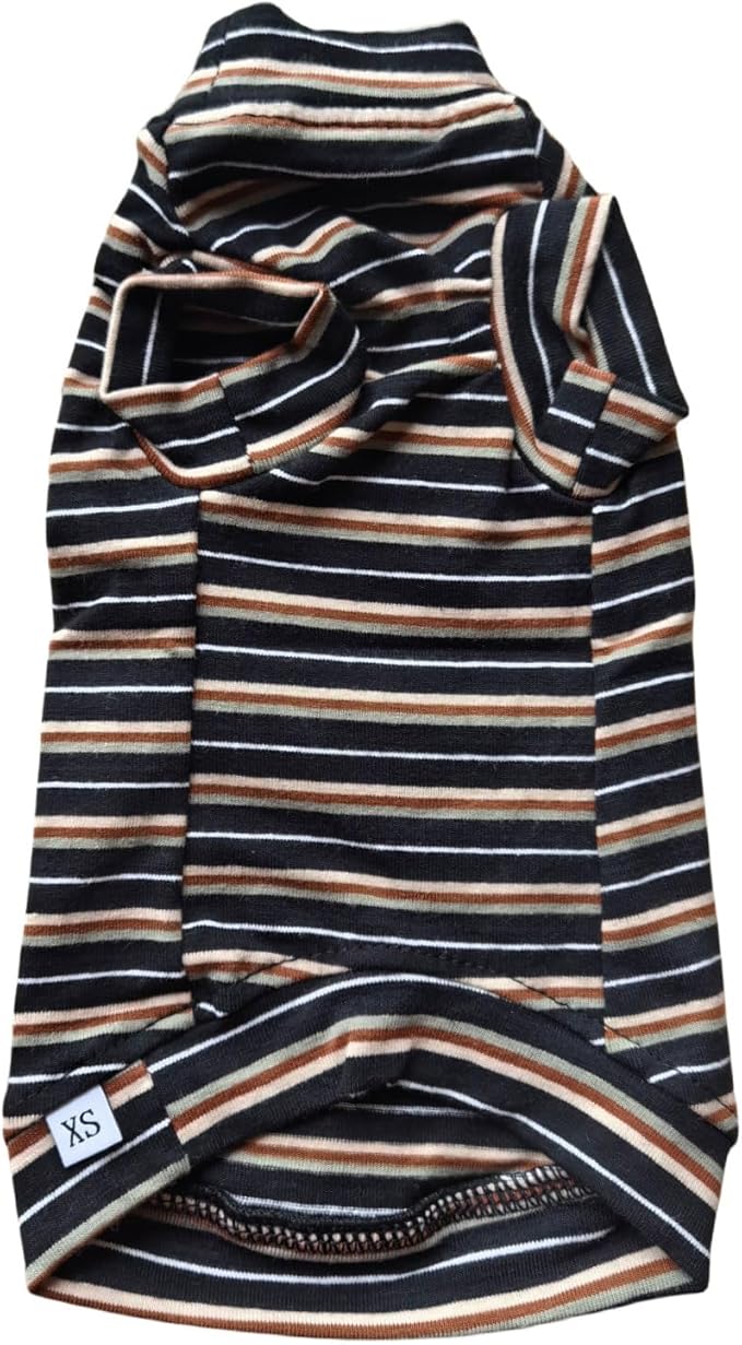 Vintage Stripes Sphynx Hairless Cats Shirt Cotton Cat Turtleneck Pet Clothes Kitten T-Shirts with Sleeves for Sphynx Cats (Vintage Black, X-Small)