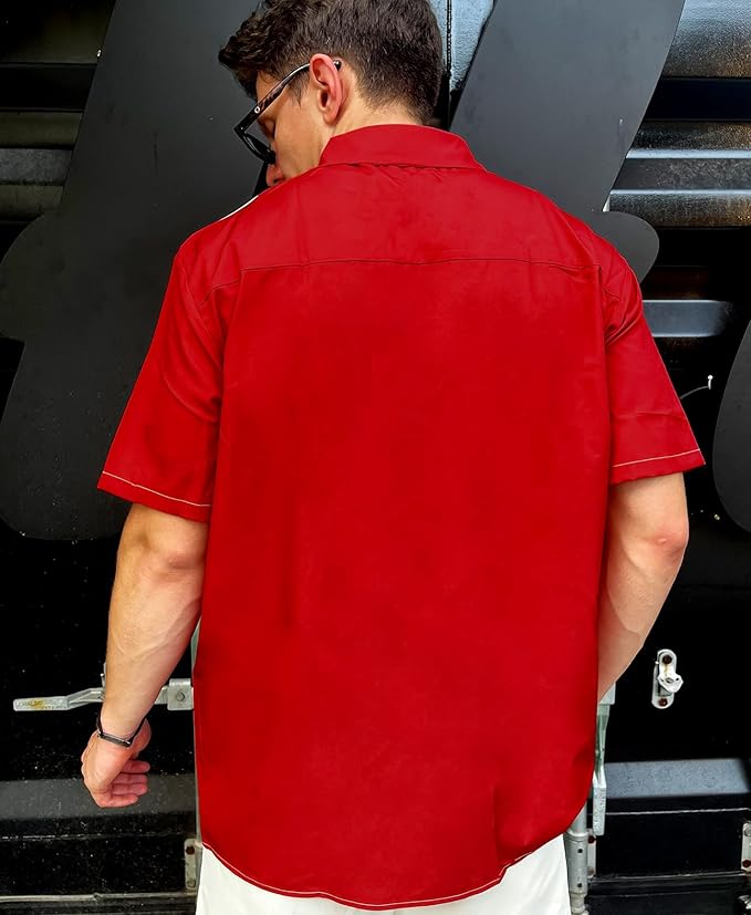 Men’s Hawaiian Shirt Western Cowboy Symmetrical Print Short Sleeve Button Down Casual Beach Holiday Summer Shirt