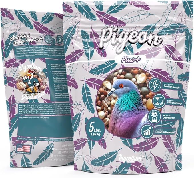 Mycelium Organic Pigeon Plus Bird Seed (5 LB Bag) | Premium Wild Bird Food for Growth, Strength & Daily Energy | Whole Grain Blend with Popcorn, Peas, Milo & Wheat | Non-GMO, No Fillers, Made in USA