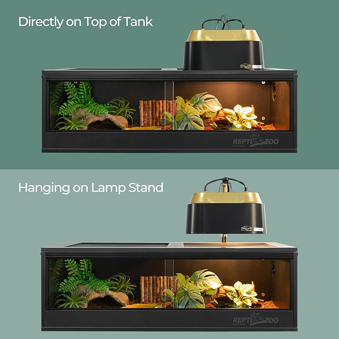 Dual Reptile Light Fixture with Switches, High Reflection Dome Reptile Heat Lamp Fixture, Terrarium UVB Basking Bulb Fixture for Reptiles Bearded Dragon Snake Tortoise, Max 150W Each