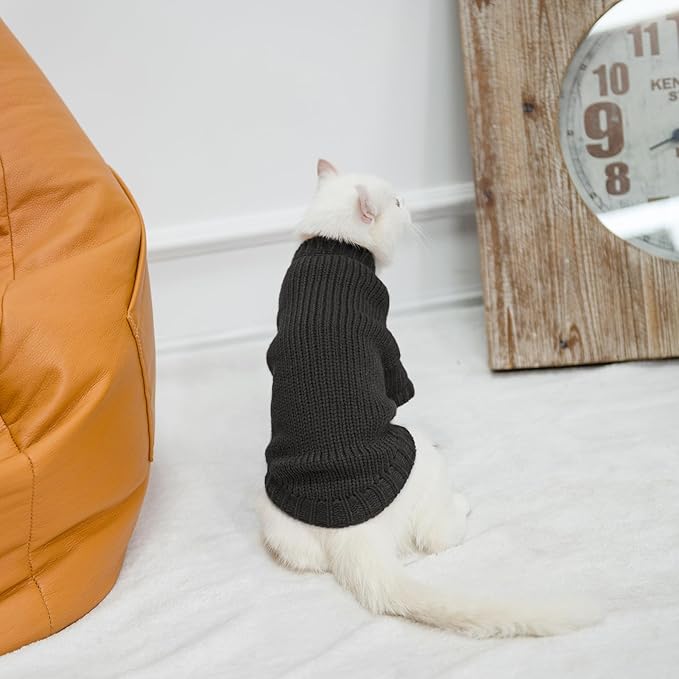 EXPAWLORER Cat Sweater Cardigan - Stylish Knitted Cat Clothes, British Style Soft Puppy Sweater with Sleeve Warm Pet Clothing Knitwear, Fall and Winter Kitten Coat for Girl Boy Cats, Black Small