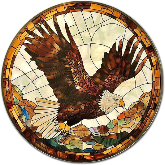 Lygond Metal Sign Tin Sign Circular Stained Glass Eagle Metal Garden Signs for Pet 8×8 Inches