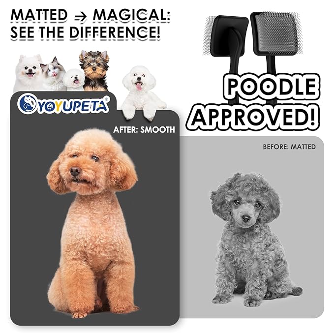 Large Dog Slicker Brush & Comb Set with Leather Sleeves - Long Pin Deshedding Brush for Golden Retrievers, Poodles, Doodles & Thick Coats, Wood Handle Pet Grooming Kit for Dogs, Cats. Black