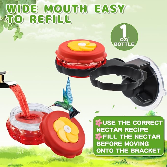 Handheld Hummingbird Feeders (Set of 2) with Window Mount Suction Cup, New Upgraded Small Glass Hummingbird Feeder for Outdoors, Mini Window Humming Birds Feeders