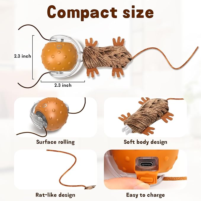 Interactive Cat Toy Ball - Automatic Interactive Cat Toy Designed by Mice, A Mobile Cat Ball, Boring Indoor Cat Toys