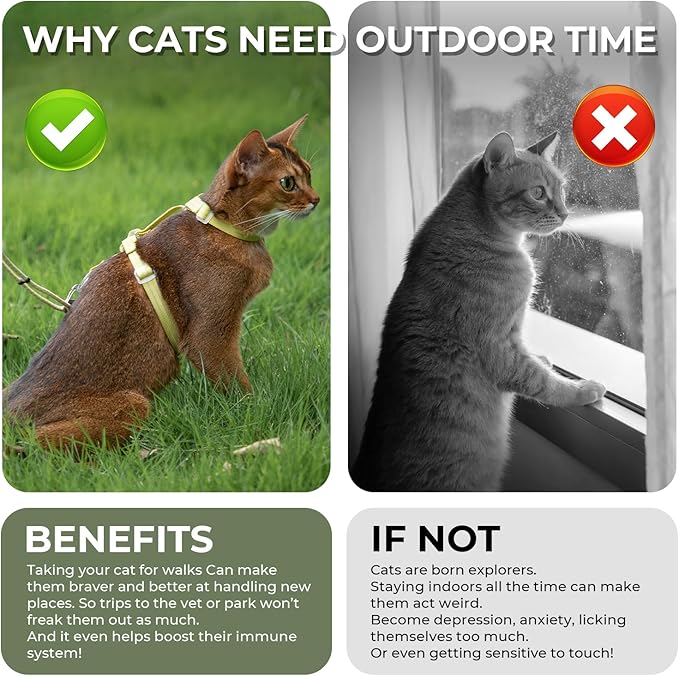 Cat Harness and Leash Set - Green Extra Lightweight Soft Kitten Harness Escape Proof, Adjustable Travel Pet Harness for Walking，Easy Control Comfortable Outdoor (Olive Green, One Size)