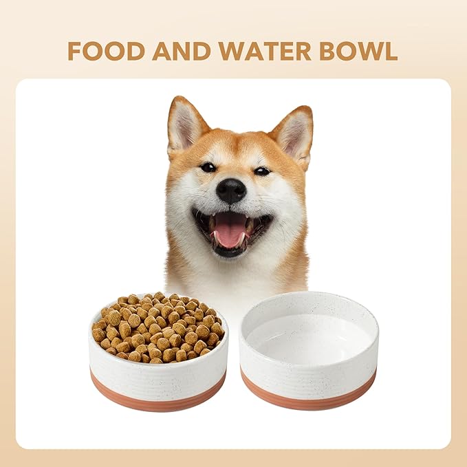 Ceramic 7.3inch Dog Bowl for Medium Breed Dogs, Anti-Slip and Weighted Pet Food and Water Dishes(Single Bowl, Vanilla White)
