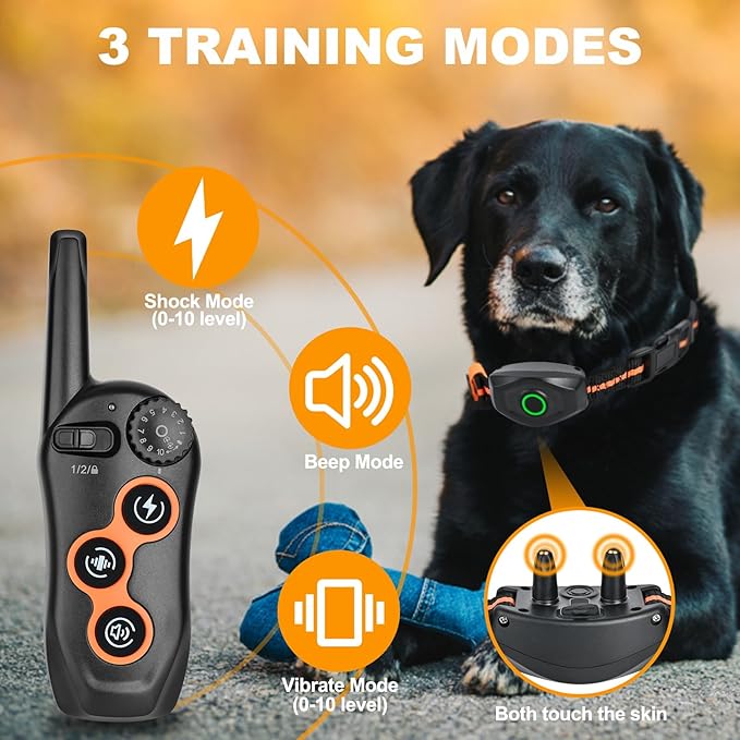 Dog Shock Collar with Remote Control,1300Ft,IP67 Waterproof Dog Training Collar with 3 Training Modes, Beep, Shock, Vibration,Safe Lock for Small, Middle,Large Dogs (Orange O+B)
