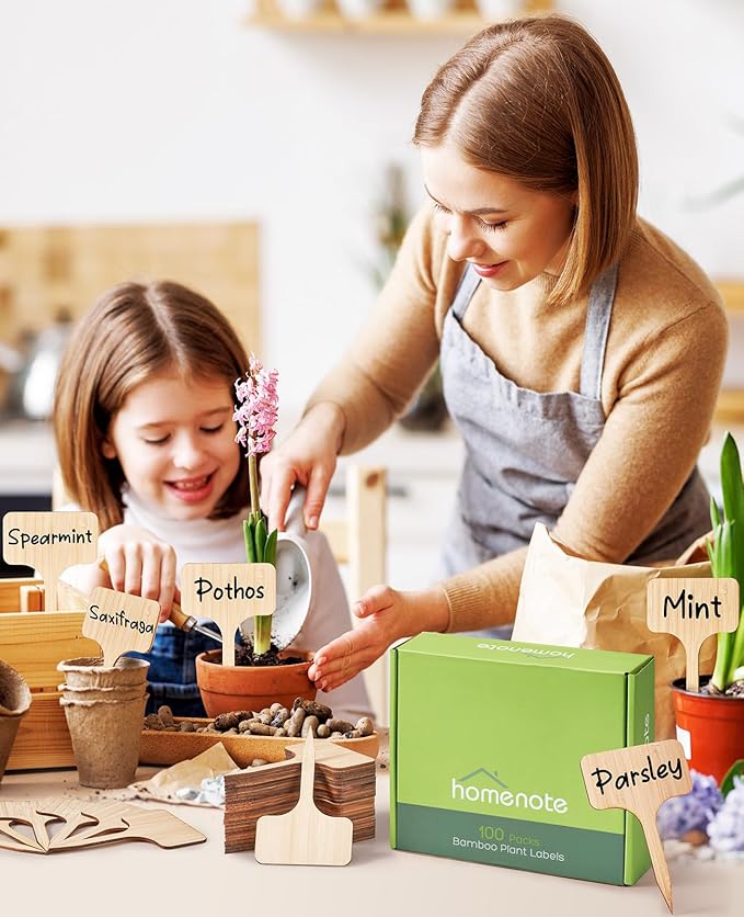 Homenote Bamboo Plant Labels 100Pcs Plant Tags for Seedlings T-Type Tags for Plants Outdoor Garden Markers Vegetable Seedling（2.36 * 4“